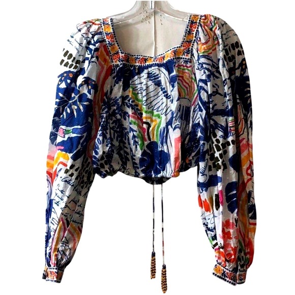 FARM Rio Wild Brazil Crop Top Square Neck Balloon Sleeve Top Womens XS - Picture 6 of 6